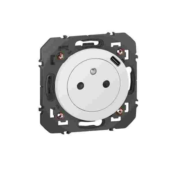 DOOXIE 2P+T CHARGEUR USB 1POSTE BLANC